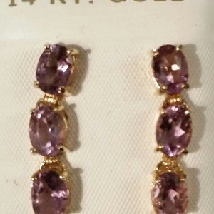Pierced Dangly Amethyst Earrings in 14K Gold